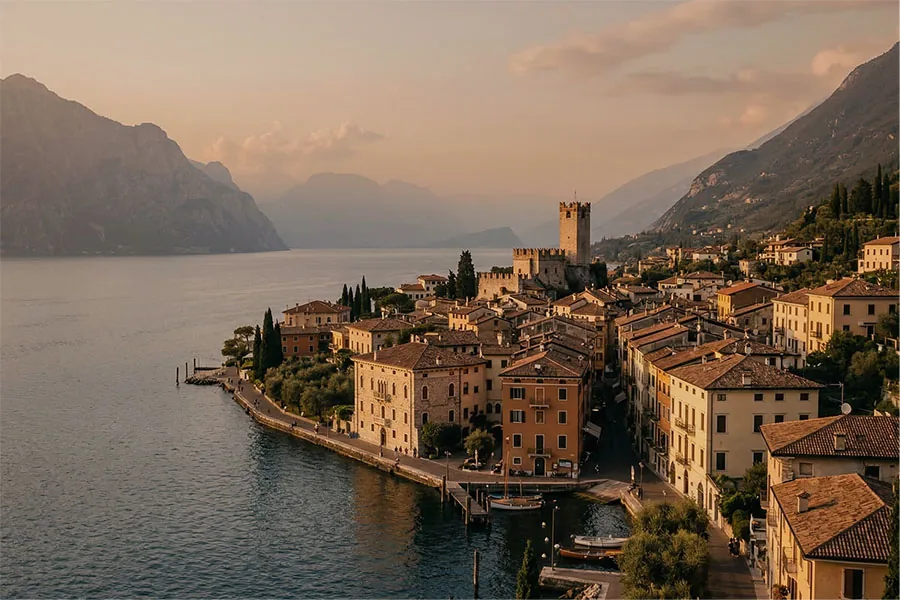 Malcesine sul Lago di Garda al tramonto, sede della gran finale di Festival inOltre